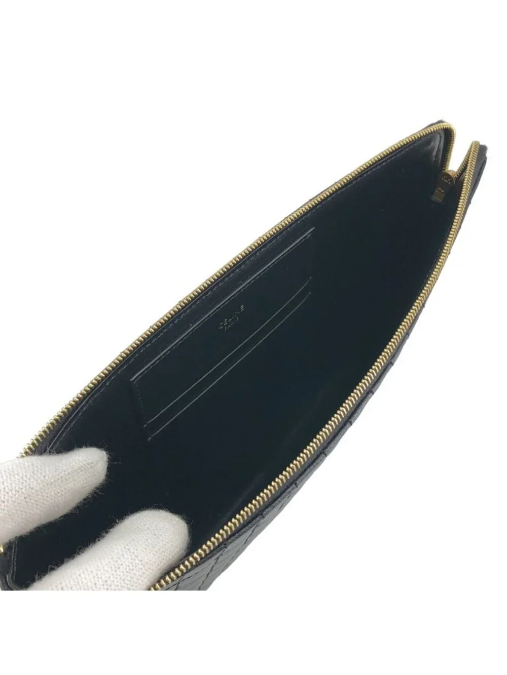 Celine C Charm Quilted Leather Pouch Black